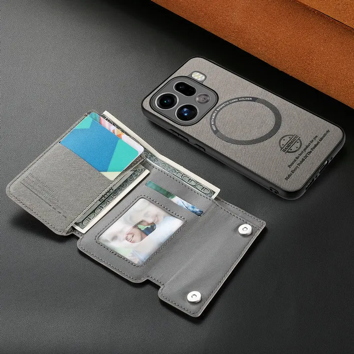 Luxury Detachable Leather Wallet Case with Magnetic Back