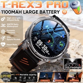 2026 New T-REX 3 PRO 1100mAh Large Battery Smart Watch 10ATM Waterproof GPS 1.7" HD AMOLED Call Sports Flashlight Smartwatch Men 1