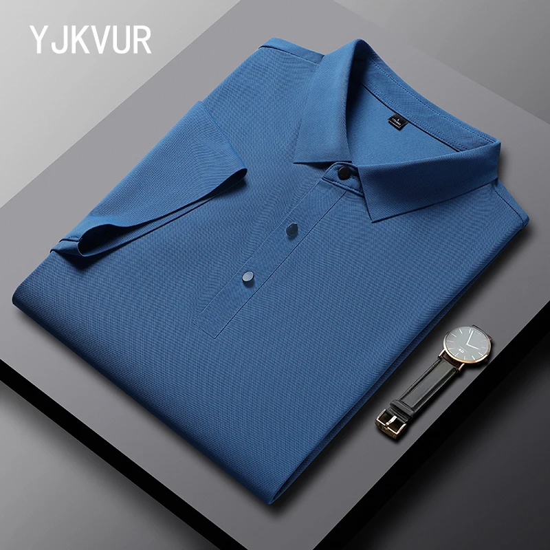 YJKVUR 2024 Summer New Polo Shirt Men 3 Buttons Casual Work T Shirts Quick Dry Short Sleeve Golf Shirt High Quality Plus Size