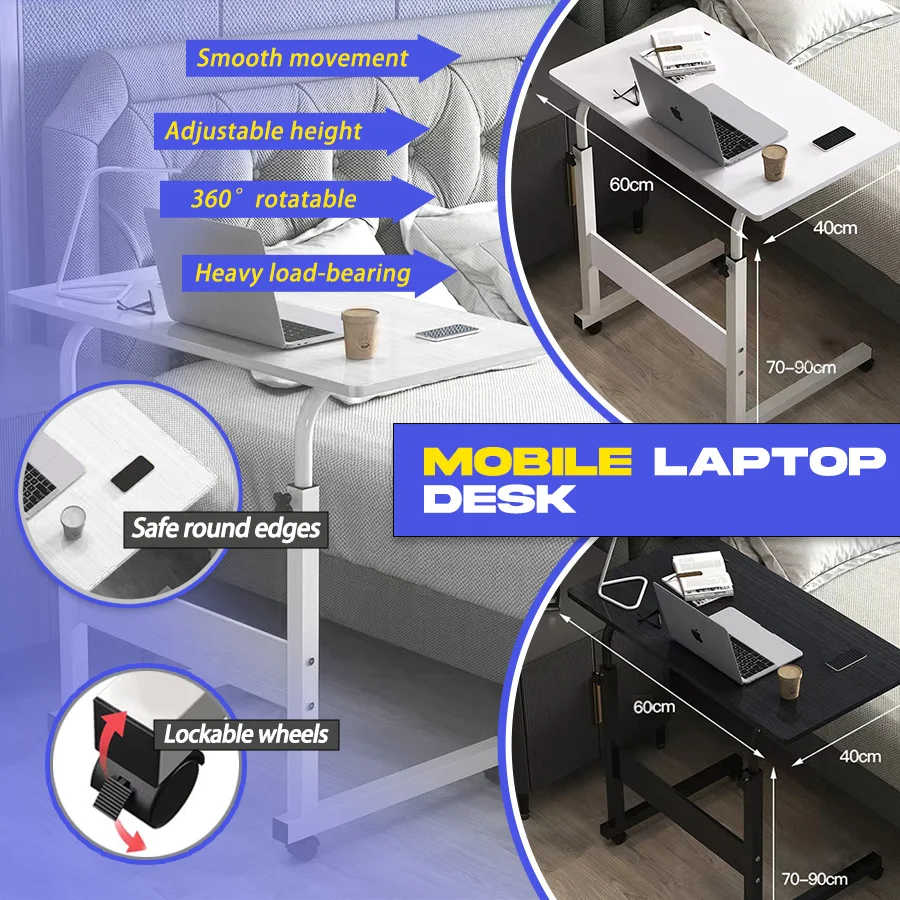 PORIYA Mobile Laptop Desk Computer Table Stand Adjustable Bed Bedside Portable Study AU - 2