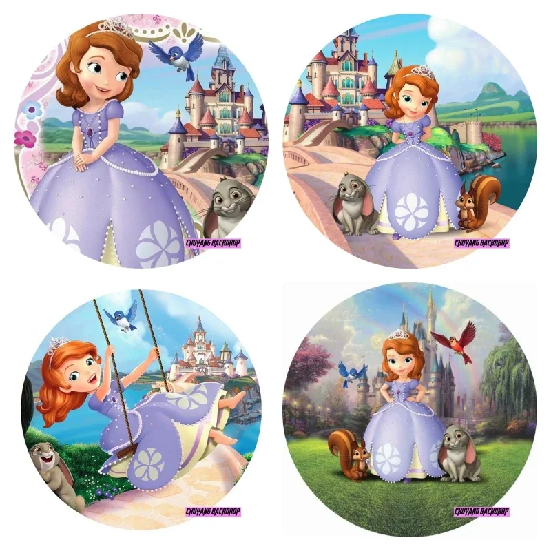 

Cartoon Circle Round Sofia Princess Photo Backdrop Girls Castle Happy Birthday Party Decoration Photography Backgrounds Banner