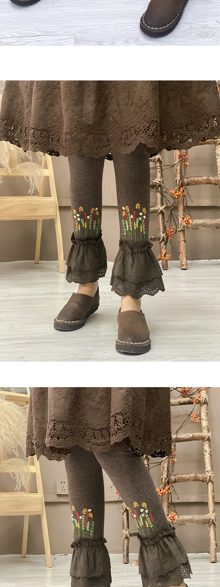 BunniesFairy 2022 Spring New Japan Mori Girl Kawaii Fairy Core Grunge Casual Flower Embroidery Leggings Cotton Linen Women Basic black capri pants