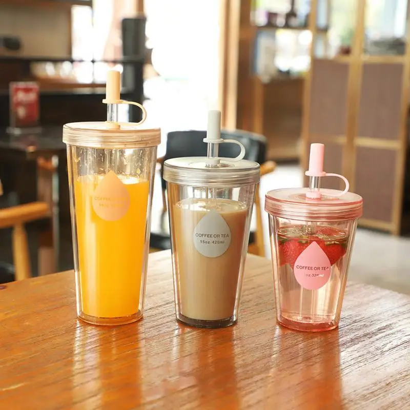 Reusable Iced Coffee Cups With Lids Double Wall Drink Cup With Straw And Lid Coffee Cups For Coffee Milk Juice Drinking Water