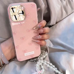 Crystal Clear Phone Case with Pink Bow and Pearl Butterfly Pendant - iPhone 12 Pro (SMT3272 Color)