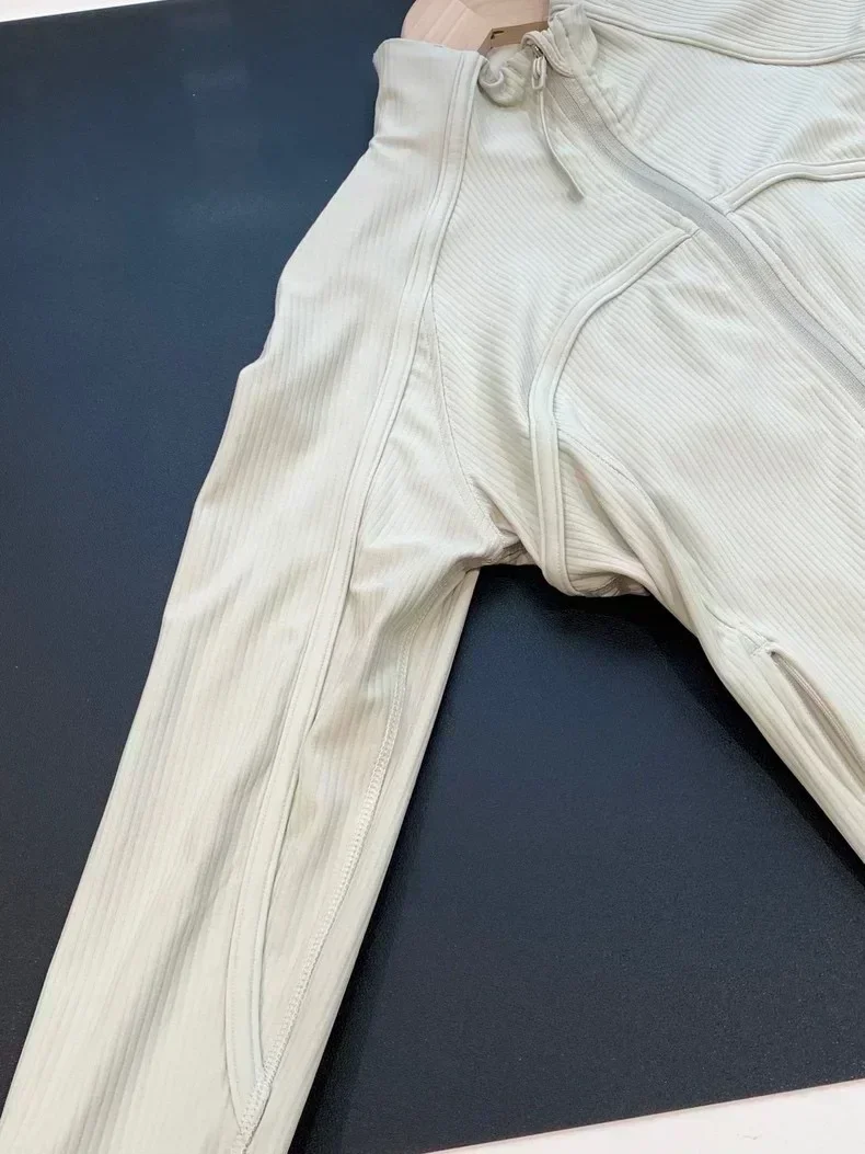 Lemon Women Ribbed Cropped Define Stand Neck Jacket Lightweight Breathable High Elastic Tight Sport Coat Outdoor Fitness Top