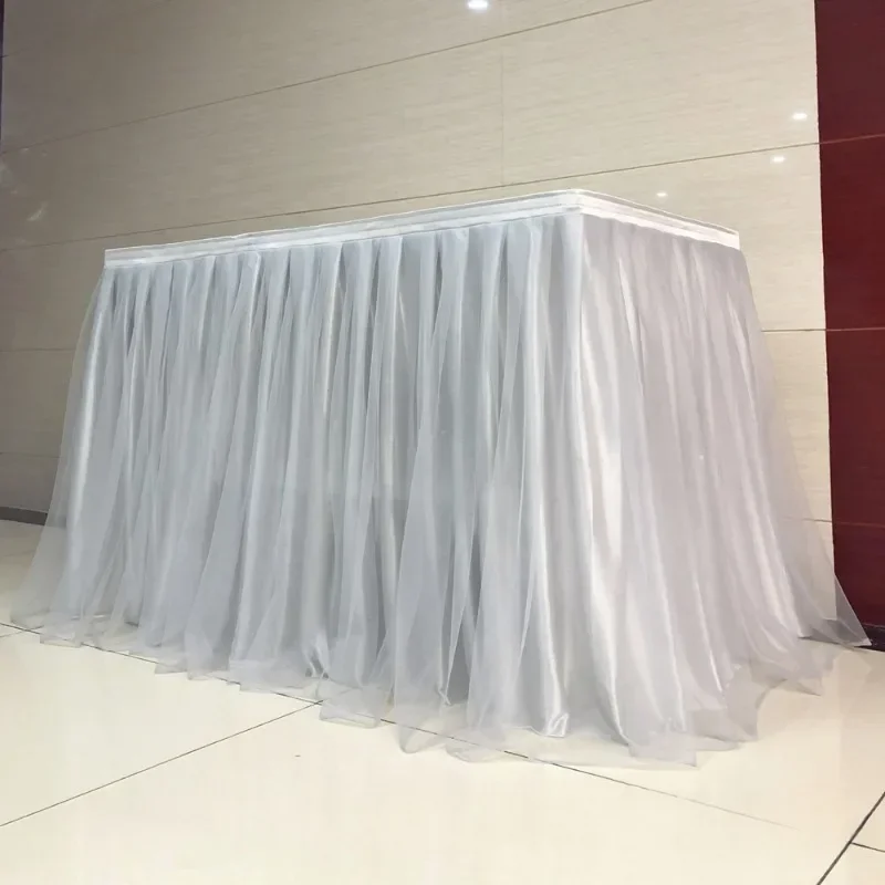 6FT Dboule Layer Voile Table Skirt Wedding Decoration Birthday Party Holiday Festival Celebration Organza Fabric Hotel Events