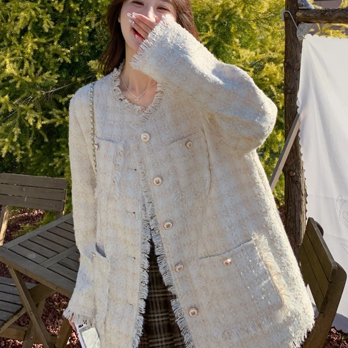 Spring Maternity Woolen Jackets Tassel Hem Long Sleeve O-neck Fashion Pregnant Woman Blazers Sweet Pregnancy Cardigans Coat