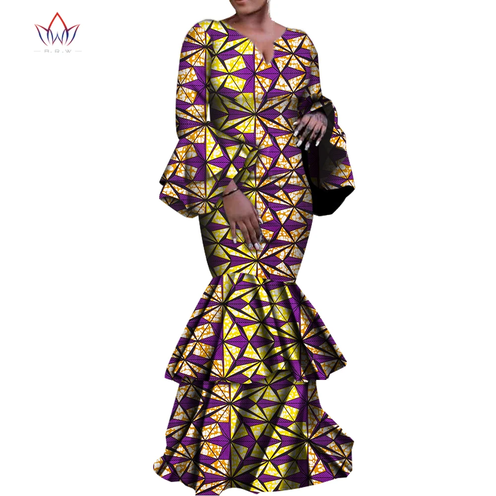 African Women Dress Bazin Riche African Clothing Wedding Party Clothes Long Sleeve Africa Print