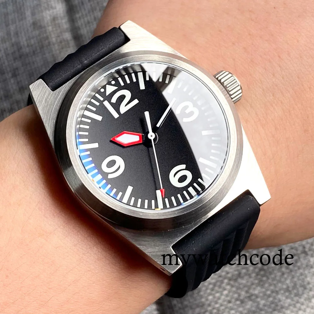 Tandorio Pilot Aviation Relógio de Pulso Automático Masculino ar Cúpula Safira Waffle Strap 200m Diver Steel Clock 38 mm 62mas Nh35a Pt5000