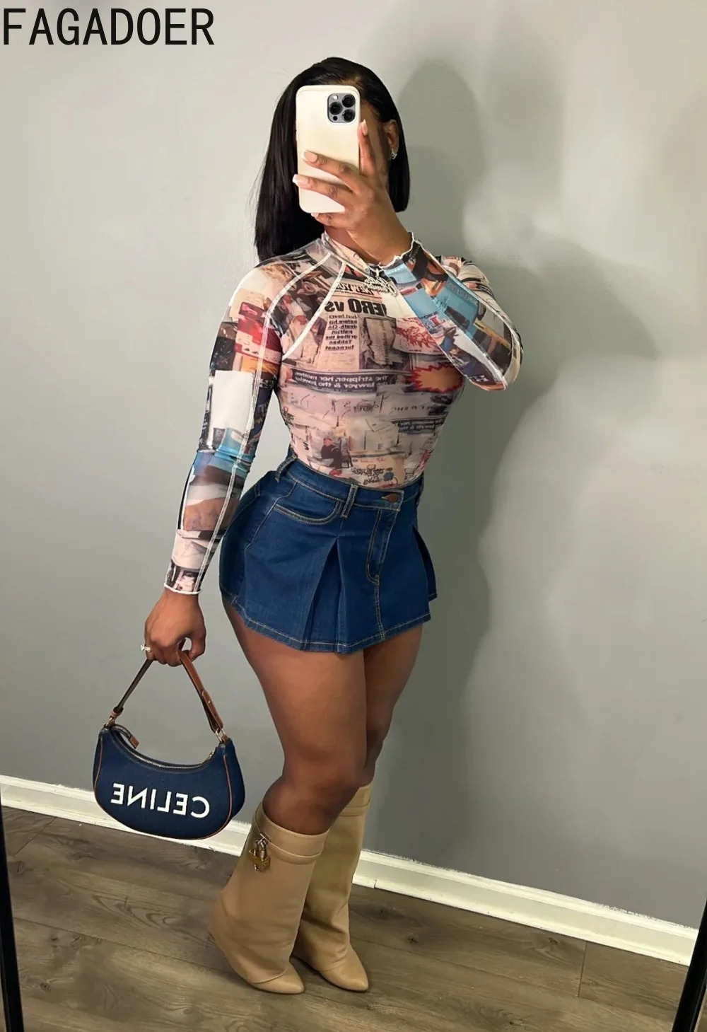 FAGADOER Y2k Women Denim Shorts Pleated Skirt Shorts  Retro 90s Blue Summer Stretchy Casual Shorts Ruffles Fashion Streetwear