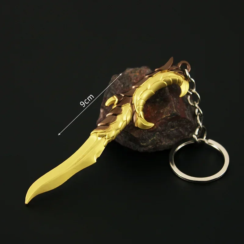 9cmValorant Karambit Melee Weapon Mini Elderflame Dragon Uncut Cosplay Bali Song Knive Metal Keychain Pendant Gift for Boys Toys tears of the kingdom weapon link master sword keychain 12cm zelda sword metal models bali song knife weapon gifts toys for boys