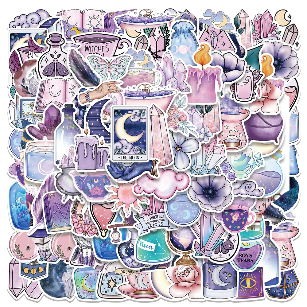 

50/100Pcs Gothic Magic Witch Moon Cartoon Graffiti Stickers DIY Waterproof Removable Helmet Guitar Notebook Pencil Case Decals