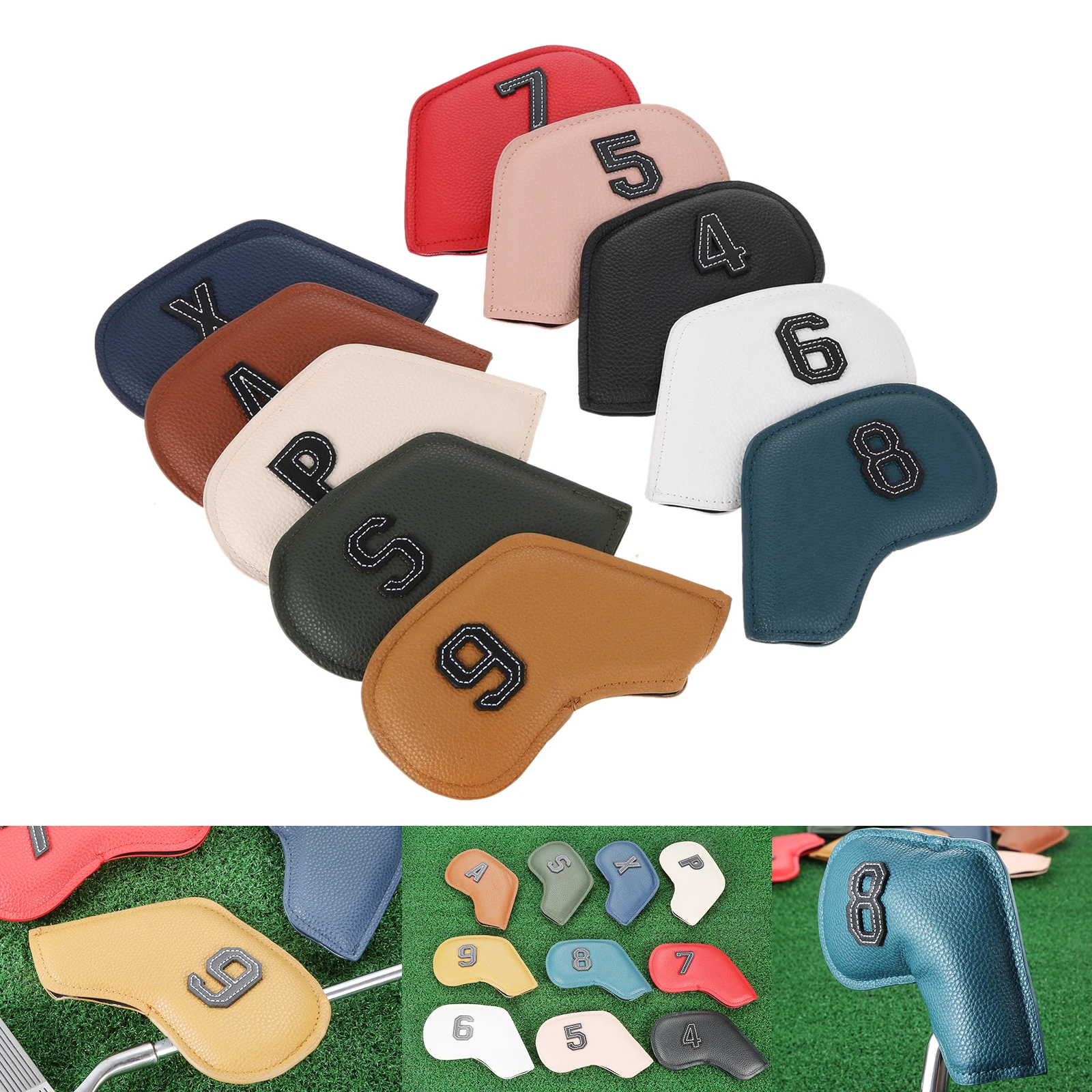 

10Pcs/Set Golf Irons Head Covers PU Leather 8.5x16.5cm 4-9,P,S,A,X Double-Sided Number Golf Sport Training Equipment Accessories