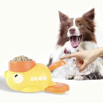 2-in-1 Interactive Dog Toy Pet Automatic Food Treat Dispenser Cartoon Duck Design Slow Food Pet Snack Feeder Dog Supplies