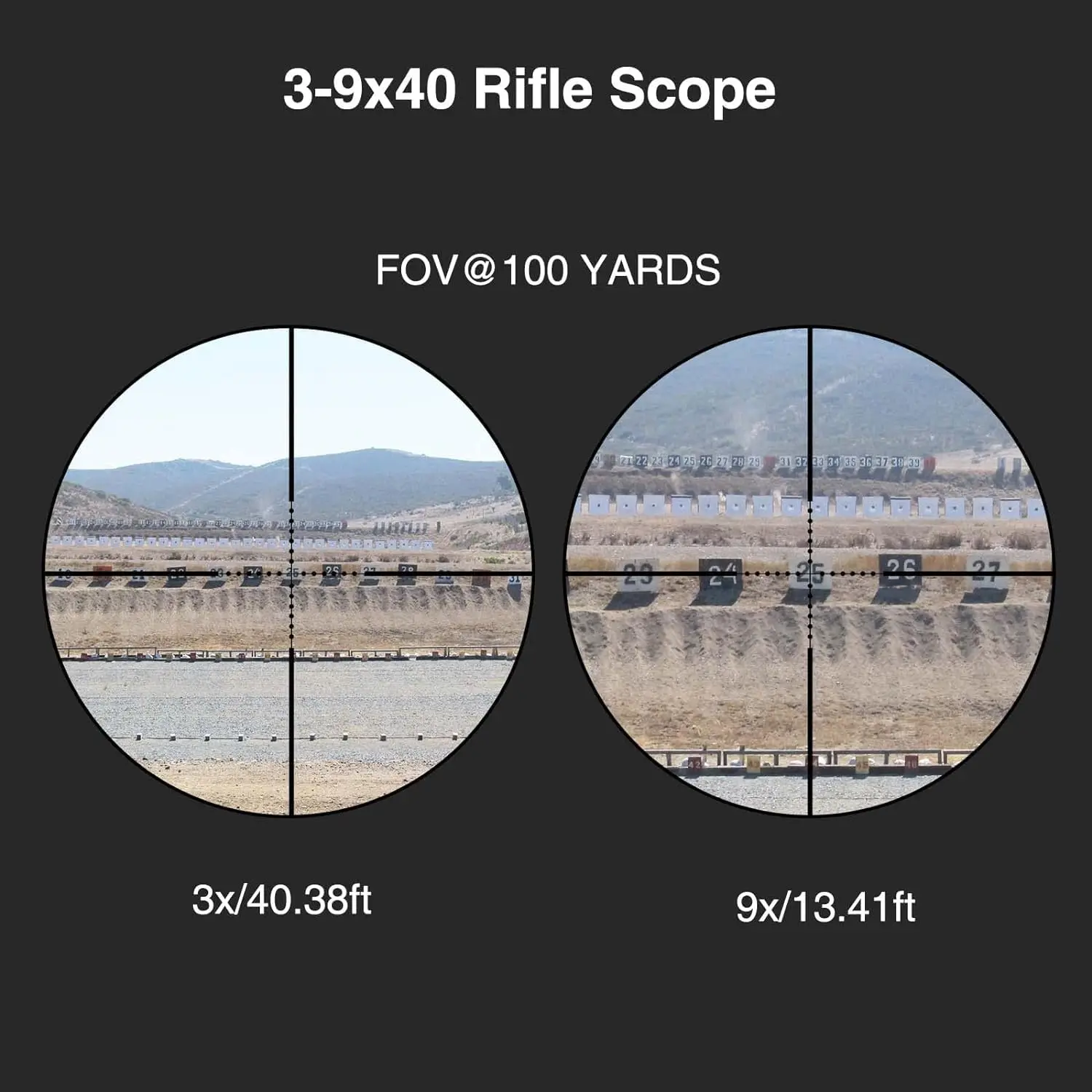 MidTen Rifle Scope 3-9x40 Red & Green Illuminated Optical Mil-dot Reticle For Hunting with Free Mounts 5 level bright