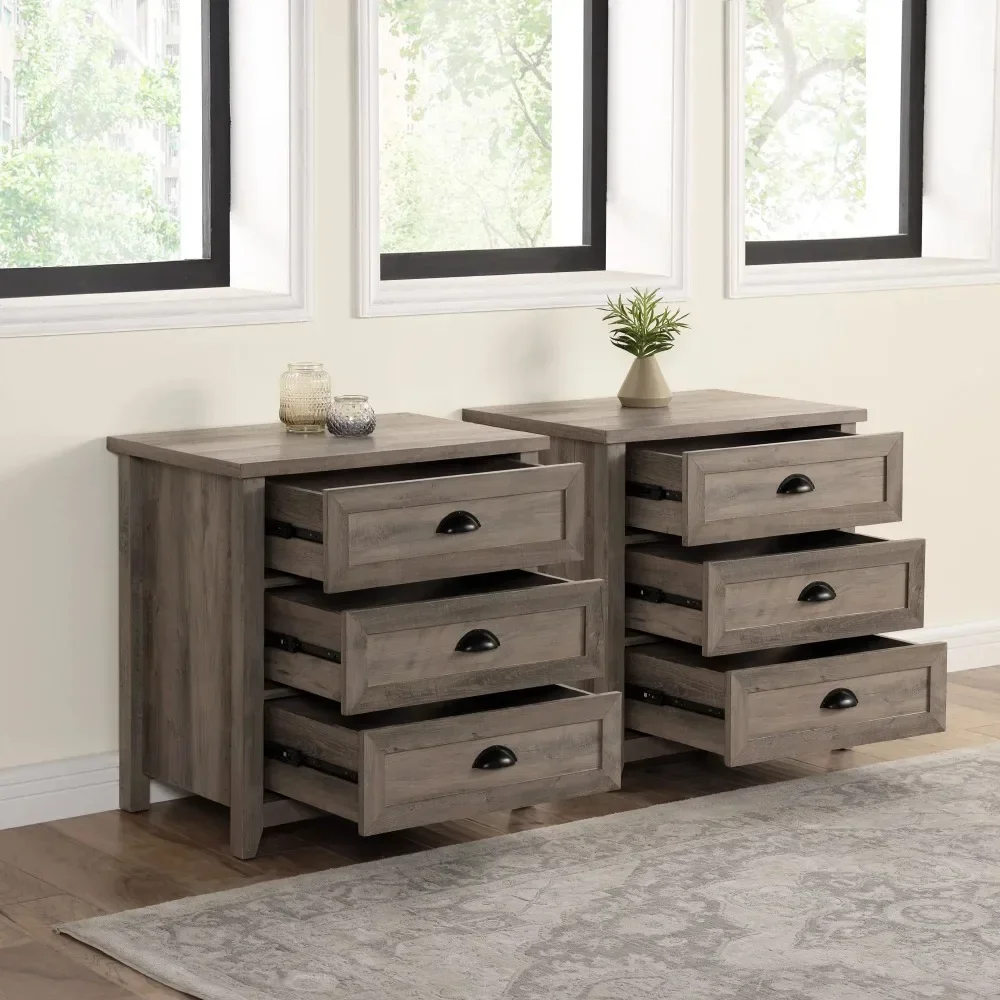 

Farmhouse 3 Drawer Nightstand, Set of 2, wooden natural Grey Wash nightstand