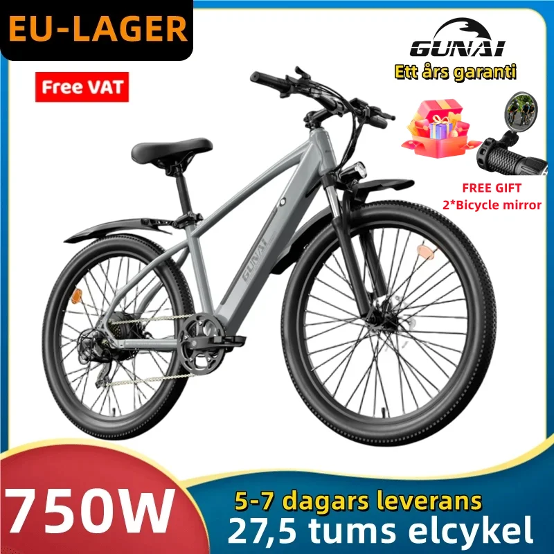 Electric Motorcycle Bicycle,GUNAI 750W 27.5Inch Off-road Tire Adult Mountain Bike 70KM 35KM/H Max speed 48V10Ah BatteryEU Stock