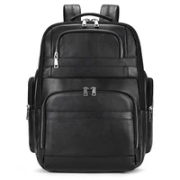 Business Men Real Cow Leather Big Rucksack 17 inch Laptop Backpack Travel Shoulder Bag Hidden USB Interface Bags Boys Schoolbag 1