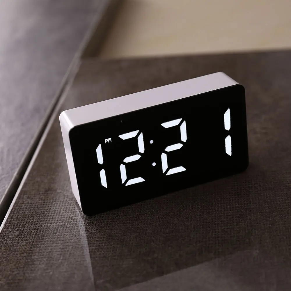 Modern LED Mirror Alarm Clock - Stylish Digital Desk Accessory for Home and Bedroom Decoration