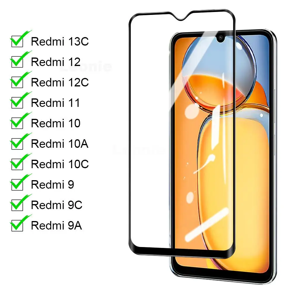 Полноэкранное Защитное стекло для Xiaomi Redmi 13C 12 12C 10A, закаленное стекло для защиты экрана, чувствительная Передняя пленка