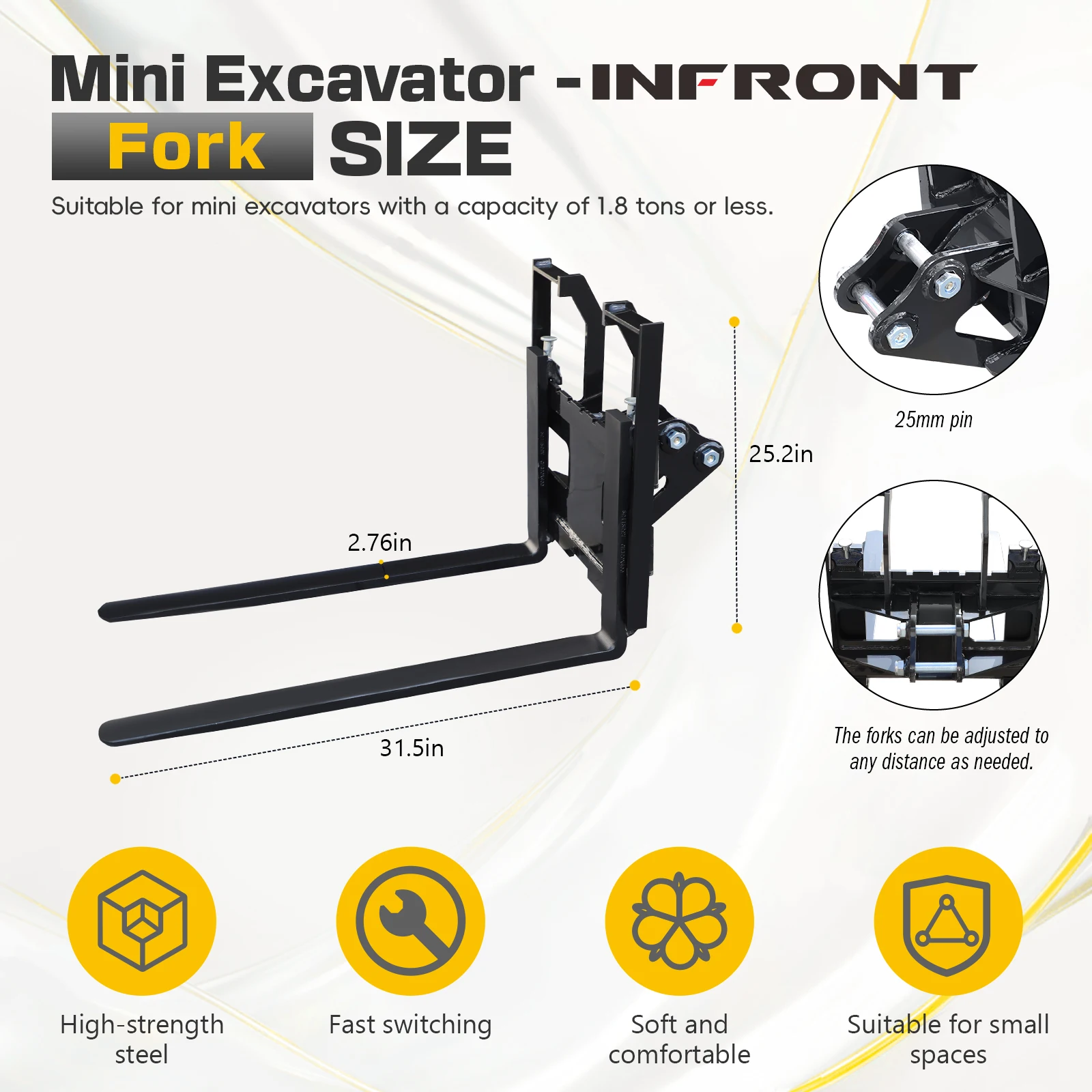 Adjustable Pallet Forks for Mini Excavator Digger Attachment product image