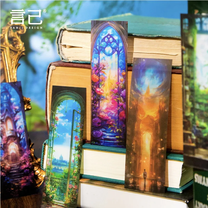 Fantasy Scene boxed bookmark PET Vintage hand curtain decorated card reading book holder Scrapbooking accessories 8 pcs