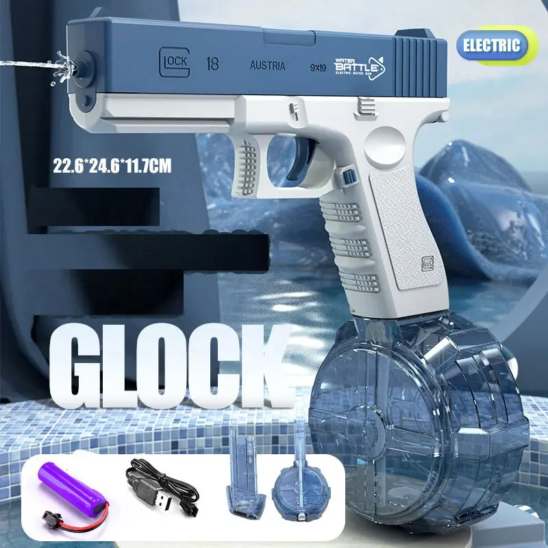 Electric Water Gun Toys Glock Shooting High-pressure Strong Charging Energy Automatic Summer Water Beach Toy For Children Adults