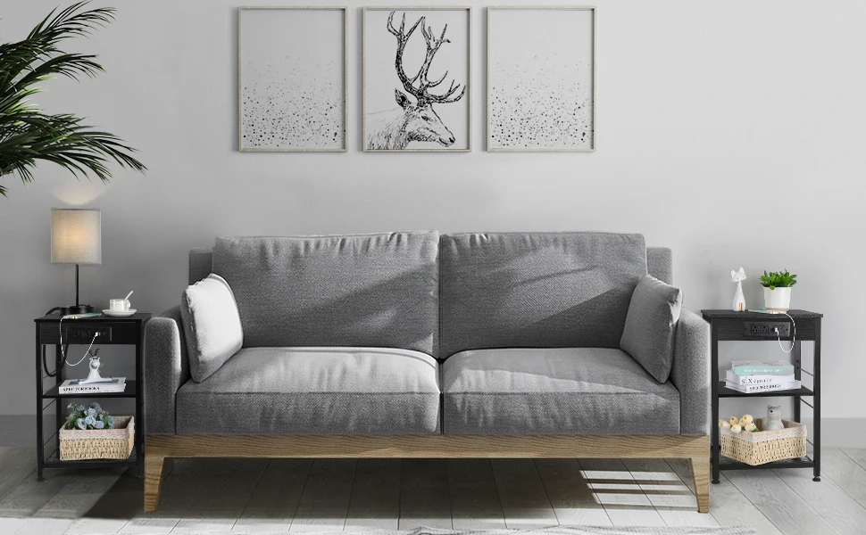 Bedroom Nightstand with Charging Station 