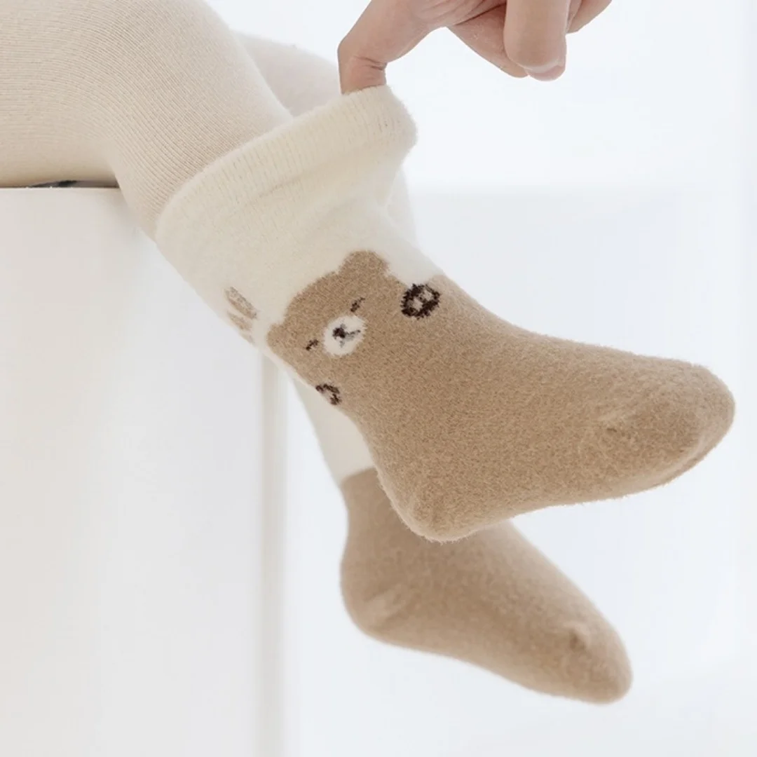 5 Pairs Baby Socks Autumn Winter Fleece-Lined Thick Cartoon Children's Indoor Toddler Kids Socks Boys Girls Baby Socks 0-5Y