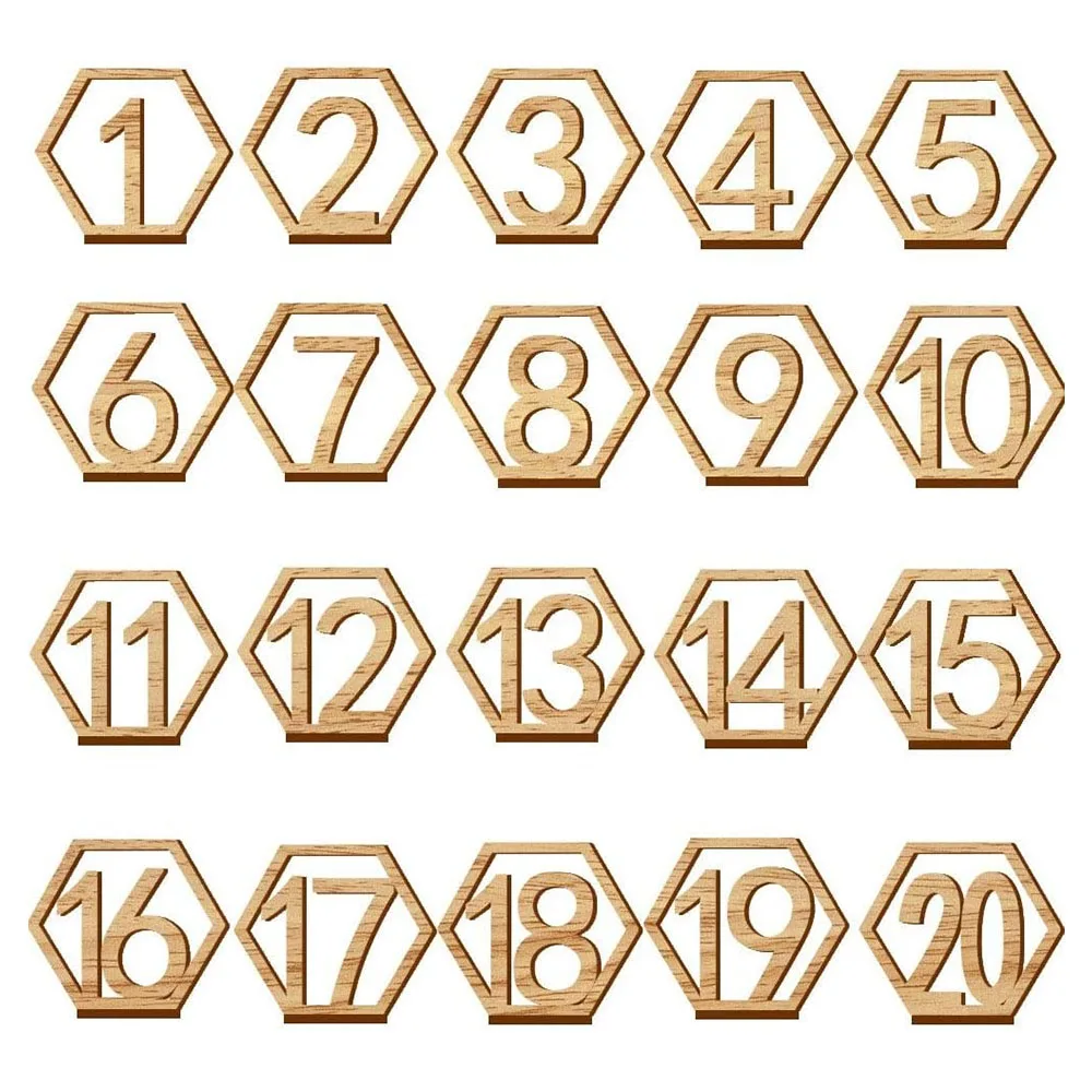 

10pcs Wooden Table Number Sign Hexagon Holder Card Rustic Wedding Engagement Seat Number Signs Event Party Decoration Supplies
