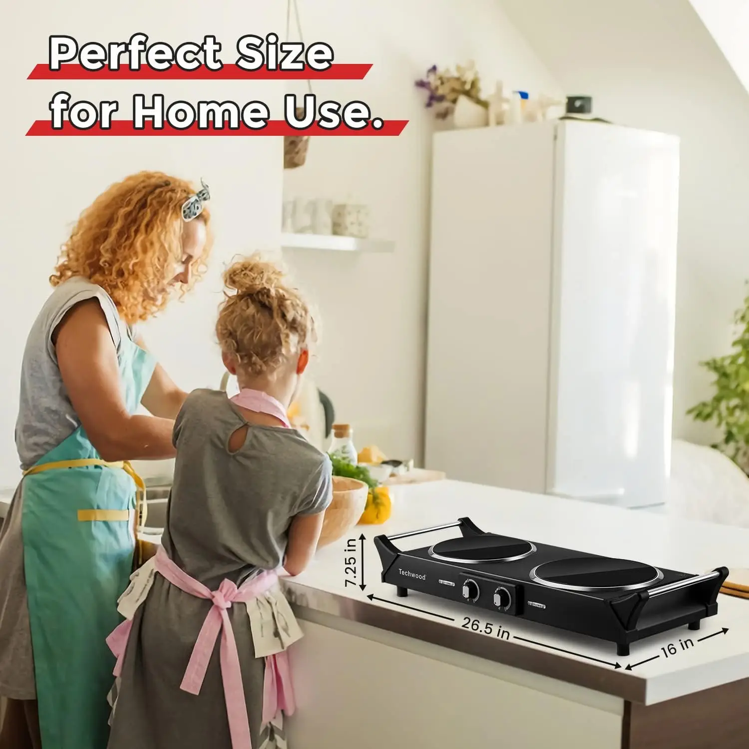 Plate, Techwood 1800W Double Infrared Ceramic Electric Stove for Cooking, Dual Control Cooktop Burners, Portable Anti-scald 5