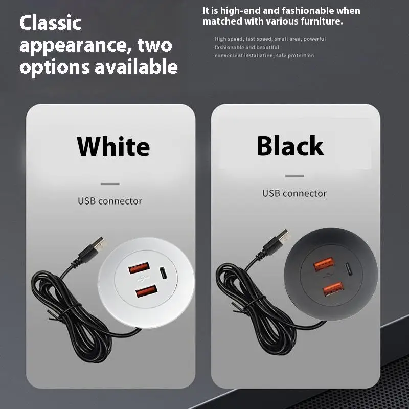 내장형 데스크탑 멀티 포트 USB2.0-USB TYPE-C 충전 커넥터 연장 코드 숨겨진 고속 충전 케이블Hot