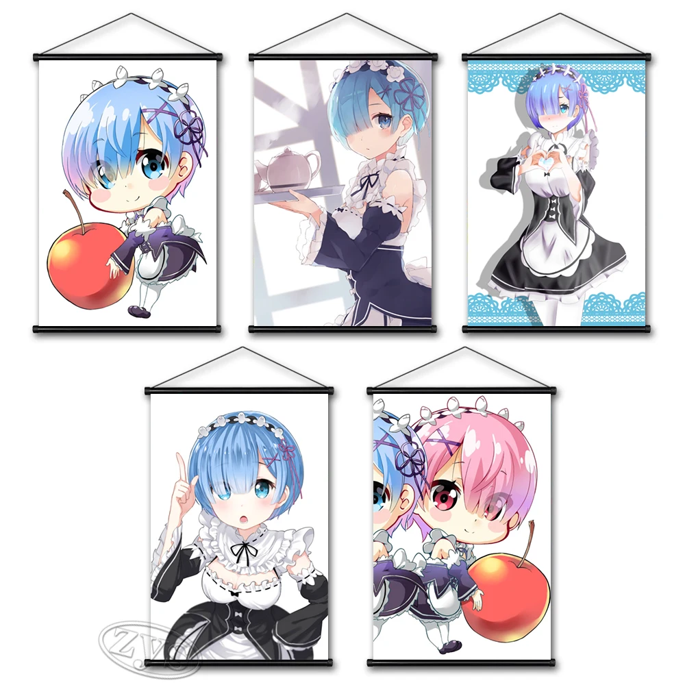 

Home Decor Re:Zero Canvas Painting Kara Hajimeru Emilia Hanging Scrolls Rem Ram Poster Picture Wall Art Print Christmas Presents