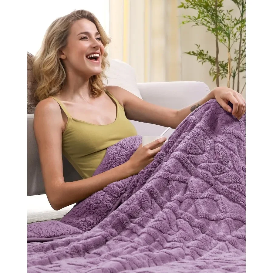 Jacquard Weighted Blanket 15 lbs for Adults Queen Twin Full Size Fuzzy Sherpa Fleece Weighted Throw Blankets 60x80 in for Relax