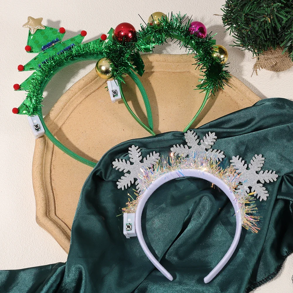 Christmas Light Up Headbands Glowing Xmas Tree Snowflake Hair Band Adult Children Party Headwear Christmas Decor New Year Gifts