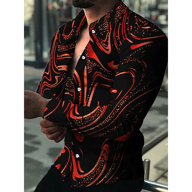 

Fashion Luxury Men Shirts Single Breasted Shirt Casual Red Turbulence Print Long Sleeve Tops Men's Clothing Hawaii Prom Cardigan