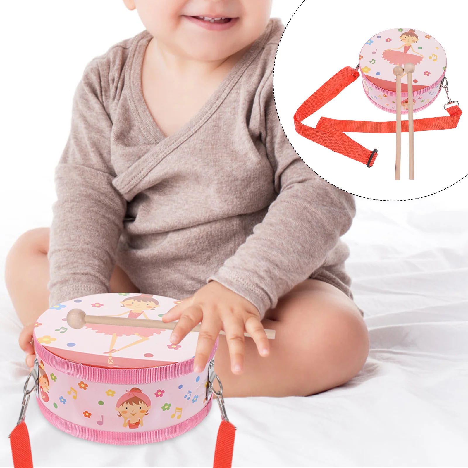 Cartoon Children Drum Instrument Kids Wooden Drum Drumming Instrument Educational Baby Musical Toy Percussion Instrument