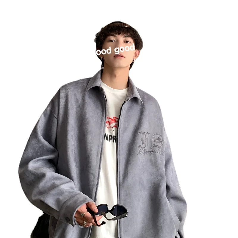 

American Vintage Mens Jacket Suede Spring and Autumn Fashion Loose Jacket Male New Lapel Jackets for Men High Street Casual Tops