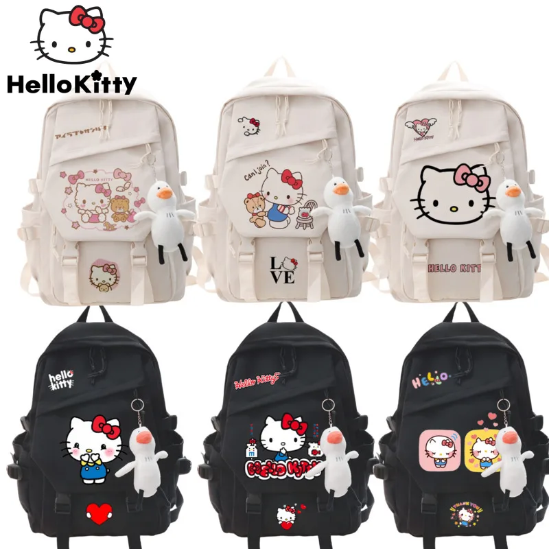 Cute Hello Kitty Large Capacity Bags Y2k Backpack With Pendant High Quality Schoolbag Adult Travel Messenger Shoulder Bags Girls