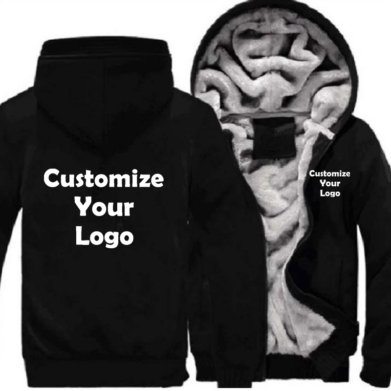 Customized Men's Jacket Winter Thicken Hooded Jackets Male Long Sleeve Coat Casual Zip Up Hoodies Streetwear Men's Coats