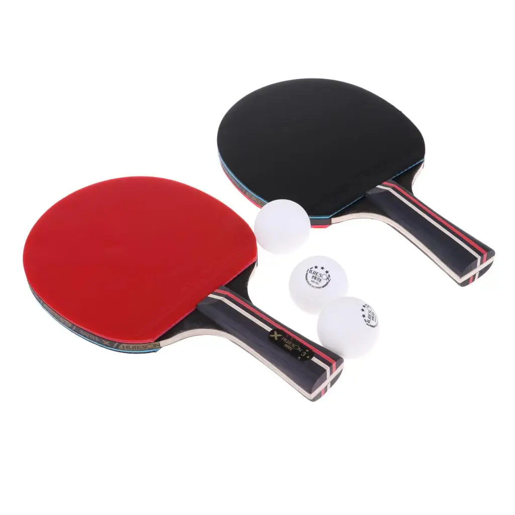 2Pcs Professional Wood Table Tennis Racket Pong Racket Paddle Bat with 3 Ball