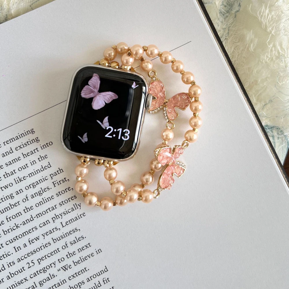 Elegant Diamond Butterfly Strap with Pearls