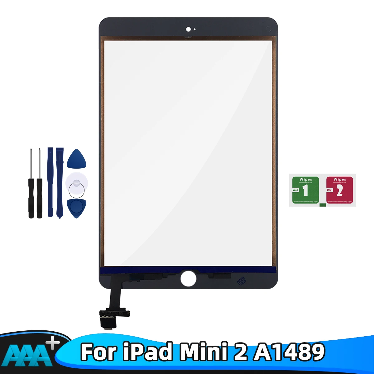 Vitre Tactile Digitizer Pour IPad Mini 2 (A1489, A1490) - Blanc + Adhésif + Nappe Bouton Home