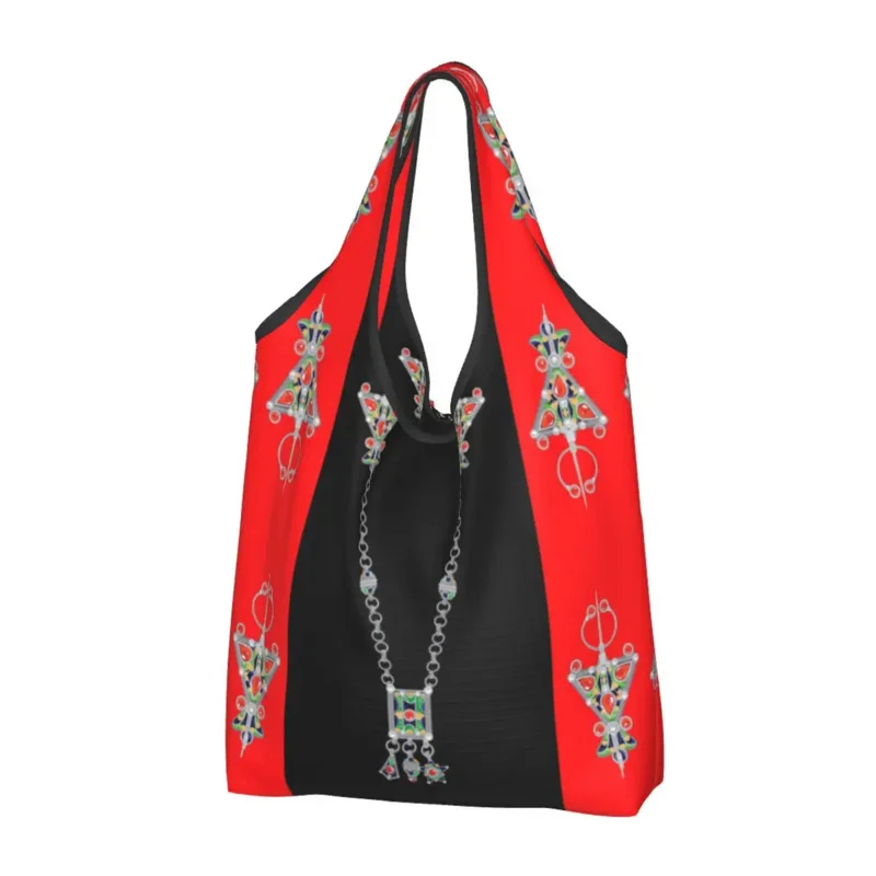 Custom Kabyle Jewelry Shopping Women Portable Large Capacity Groceries Amazigh Carpet Berber Shopper Tote Bags