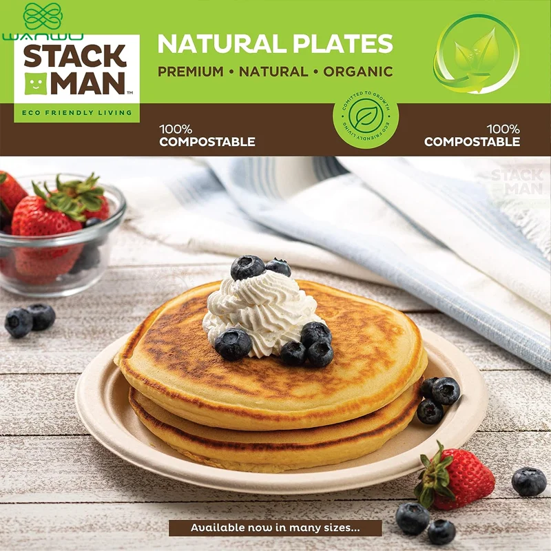 50 pcs Eco-Friendly 3 Compartment Disposable Lunch Tray with Separators-Heavy Duty Bagasse Sectional Plate