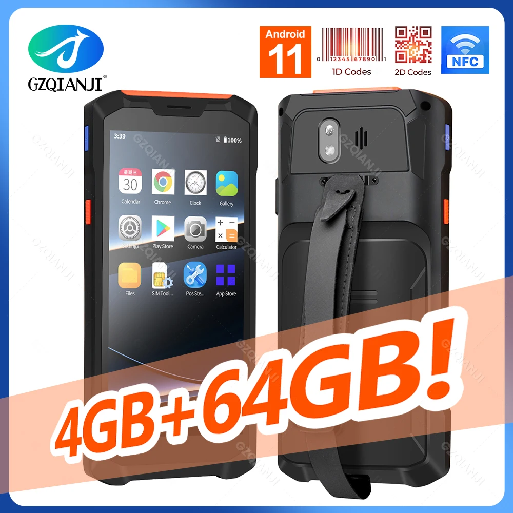 4G64G Android 11 PDA barcode scanner 5.5 inch data collector wireless mobile 4G terminal device with 2D QR barcode scanner reader NFC Wifi