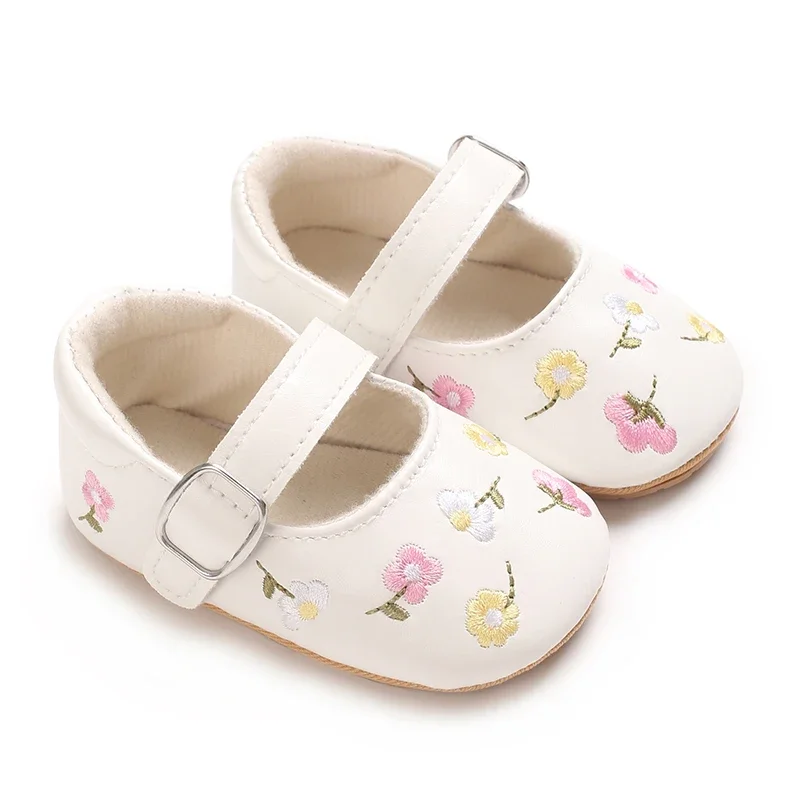 Baby Girls Mary Jane Flats PU Leather Infant Dress Shoes Floral Embroidery Princess Shoes 2
