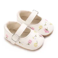 Baby Girls Mary Jane Flats PU Leather Infant Dress Shoes Floral Embroidery Princess Shoes 2