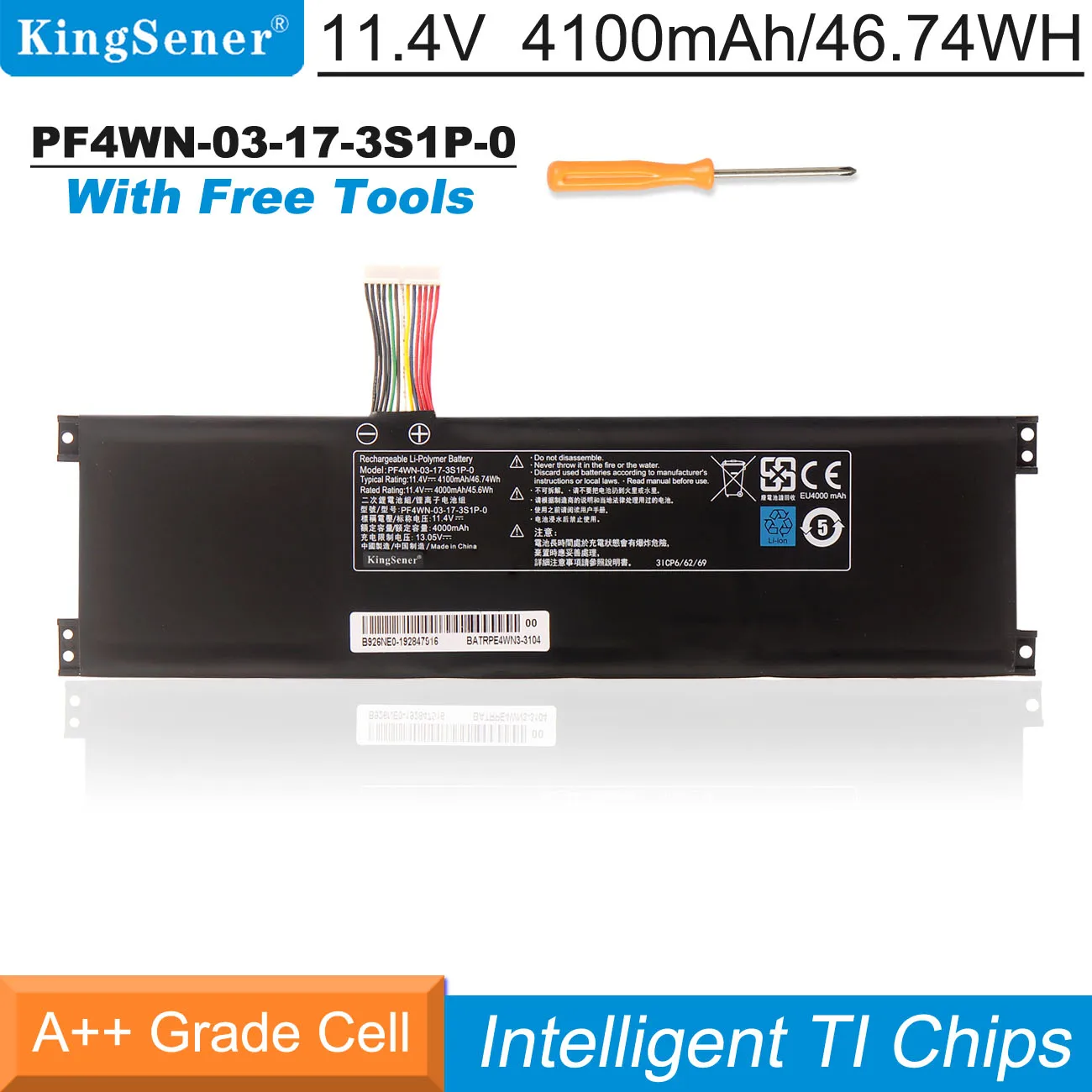 Kingsener Pf4wn00173s1p-0 Bateria do Portátil para Hasee U43e1 U43s1 U47t1 Série Pf4wn03173s1p0 3icp6 62 69 Pf4wn-03-17-3s1p-0