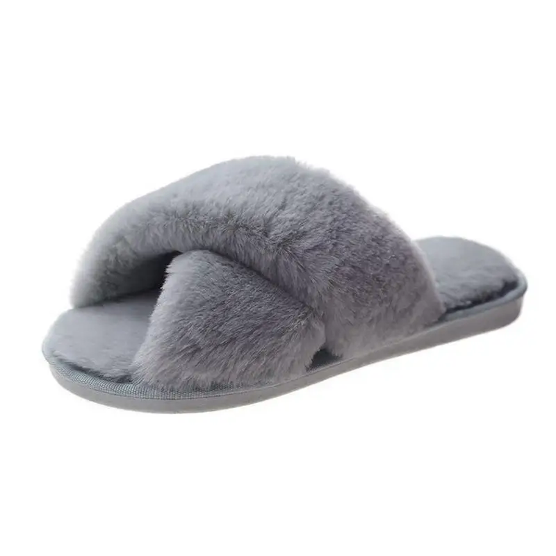 

Plush House Slippers Women Open Toe Cross Band House Slippers Lightweight Warm Soft Slip On Cozy Anti Slip Fuzzy Slide Slippers